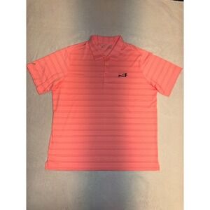 Antigua Mens XL Eldorado Performance Polo Shirt Coral Pink Striped Short Sleeve